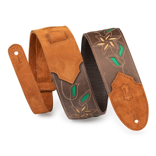 Levy's M4FV-DBR Flowering Vine Series Brown Leather Guitar Strap
