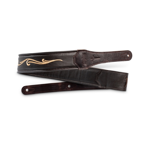 4124-25 Taylor Spring Vine 2.5" Embroidered Leather Guitar Strap - Chocolate Brown