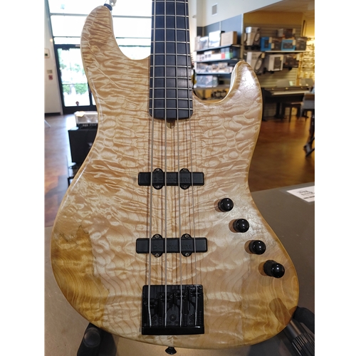 Used Warmoth Dinky Jazz Electric Bass Guitar, Quilted Maple, Natural