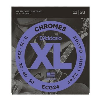 D'Addario ECG24 Chromes Flat Wound Electric Guitar Strings, Jazz Light, 11-50