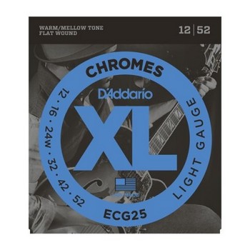 D'Addario ECG25 Chromes Flat Wound Electric Guitar Strings, Light, 12-52