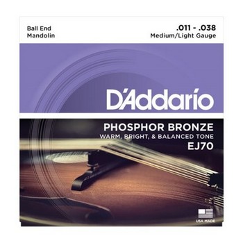 D'Addario EJ70 Phosphor Bronze Mandolin Strings, Ball End,  Medium/Light, 11-38