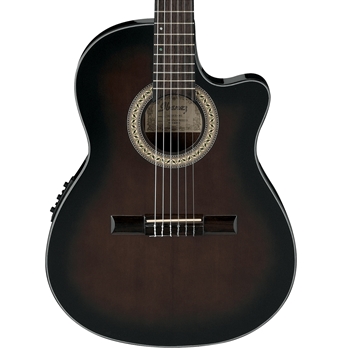 Ibanez GA35TCE Thinline Classical Guitar with Electronics, Dark Violin Sunburst