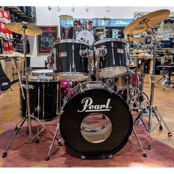 Used Pearl Export Drumset, Black with Hardware and Cymbals