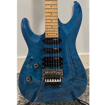 Used ESP LTD MH-103QM Lefty Electric Guitar, See Thru Blue