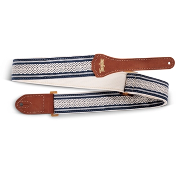 4016-20 Taylor Academy Strap,White/Blue,Jacquard Cotton, 2" Amber Buckle