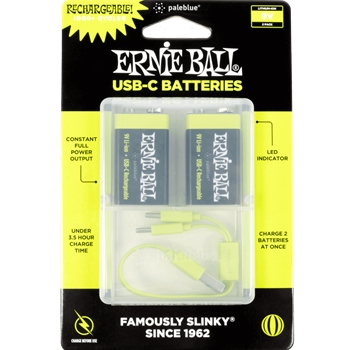 Ernie Ball P09642 USB-C Rechargeable 9v Battery by Paleblue - 2-pack