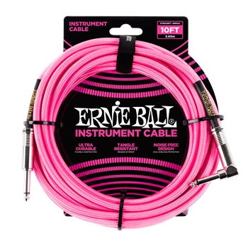 Ernie Ball Neon Pink Braided Instrument Cable Straight/Angle